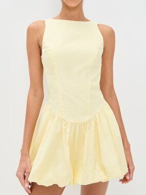 Nia Tamara Dress Bubble Hem Back Tie NWT Pastel Yellow Size Small